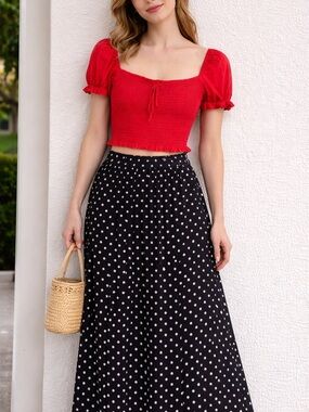 Black Polka Dot side splits Maxi Skirt - Classic Women’s Skirt